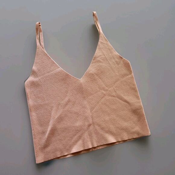 Hyfve Womens Spaghetti Strap Ribbed Crop Top V Neck And Back Size L Nude - Picture 1 of 3